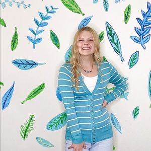 Mint/Light Teal cardigan with stripes & buttons